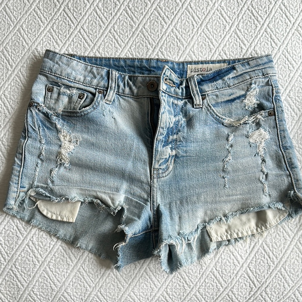 Pistola Blue Distressed Jean Shorts Raw Hem